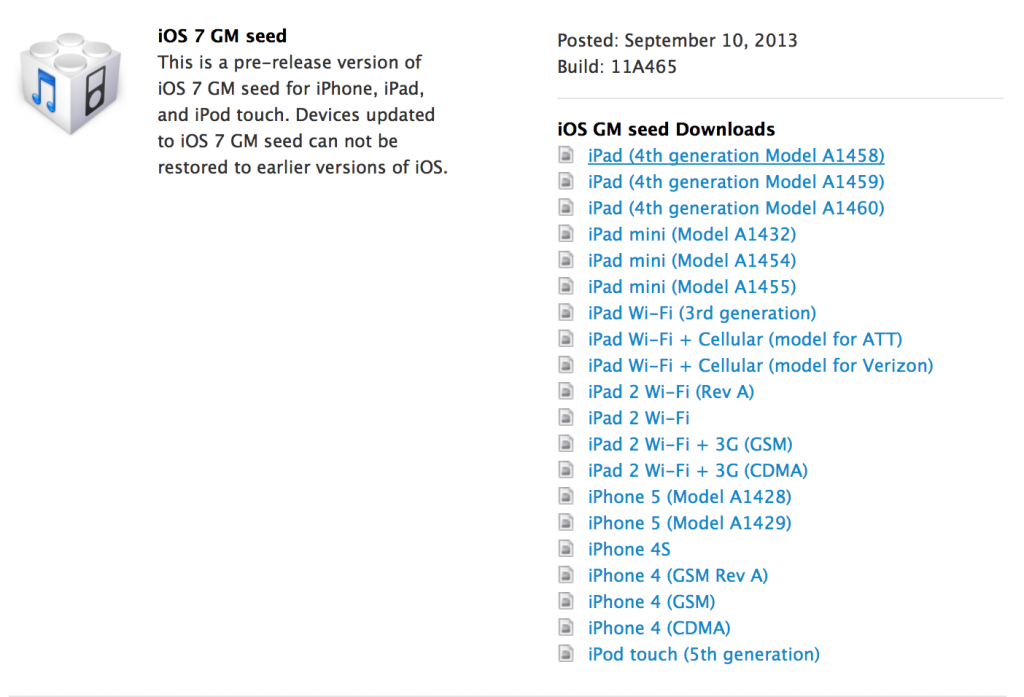 iOS 7 GM Direct Download Links